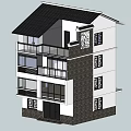 Three Story Detached Villa With Black Tile Roof White Brick Exterior And Balconies