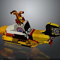 Lego Yellow And Red Submarine Model With Circular Window Orange Periscope Structures And Tail Propeller