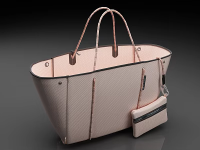 Light Pink Textured Tote Bag With Double Handles And Small Wallet Accessory 3d model