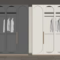 Modern Two Tone Wardrobe Design With Arched Glass Doors And Metal Handles