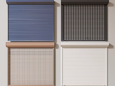 Various Roller Shutters With Grid Patterns And Solid Colors For Home Windows 3d model