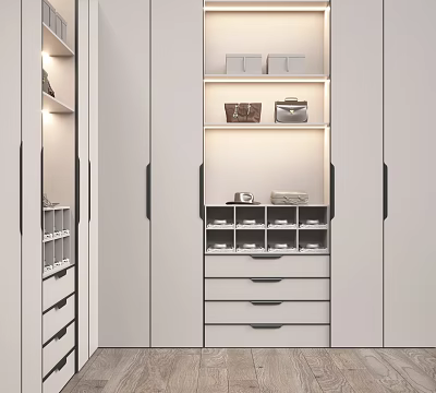 Modern White Wardrobe Interior Design With Open Shelves Drawer Storage And Bags Shoes Organization 3d model