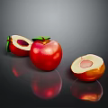 Fresh Red Apple With Whole And Sliced Pieces Showing Flesh And Core On Dark Background