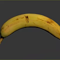 Yellow Banana With Brown Spots On Black Background And Reflected Surface