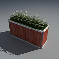 Decorative Red Wooden Garden Planter With Metal Frame And White Flowers Green Plants