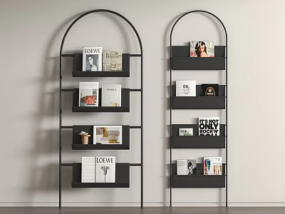 Modern Black Arched Shelving Units with Multi Tiered Storage for Books and Decor 3d model
