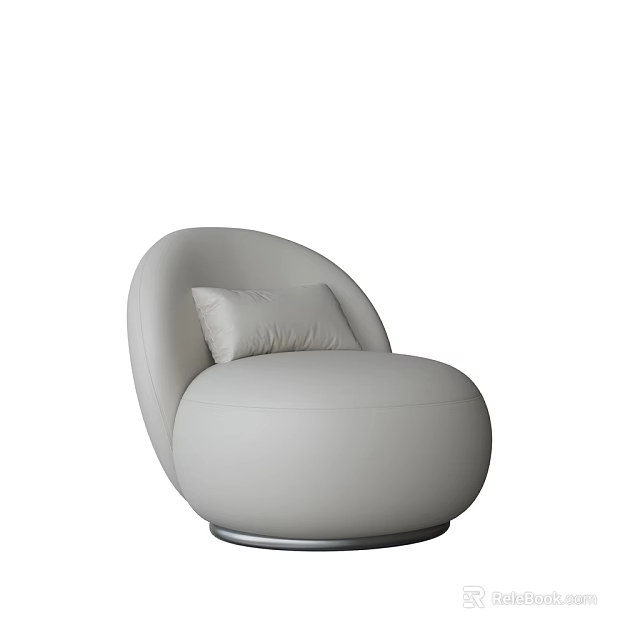 Light Gray Single Sofa With Rounded Design Comfortable Cushion And Metal Base 3d model