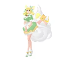 Fantasy Female Character in Green White Dress with Yellow Hair and White Floating Companion Creature
