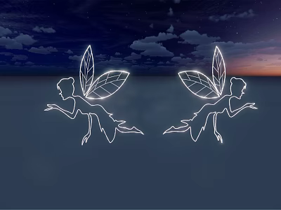 Fairy Shaped Decorative Lights with Wing Design Illuminated in Night Sky 3d model
