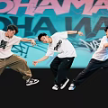 Men Dancing With Dynamic Moves In White T Shirts And Casual Pants Against Graffiti Wall