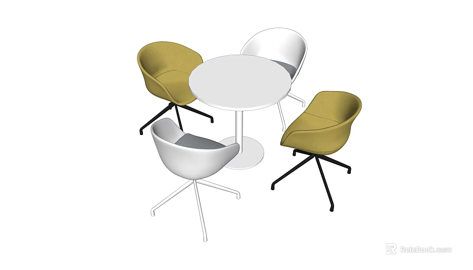 Modern Round Table And Chair Set With Yellow White Chairs And Black White Legs 3d model 
