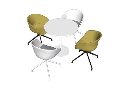 Modern Round Table And Chair Set With Yellow White Chairs And Black White Legs 3d model