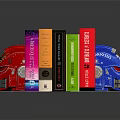Colorful Books Displayed With Red Car And Blue Robot Helmet Decorative Bookends