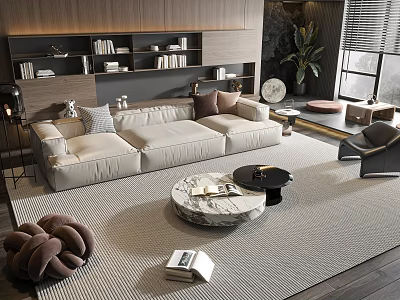 Modern Interior Sofa And Coffee Table Set With Beige Upholstery Marble Top And Decorative Pillows 3d model