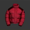 Red Puffer Jacket With Maroon Shoulders And High Collar Design 3d model