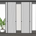 Modern Sliding Doors With Vertical Striped Glass Black Frames In Interior Space With Potted Plant