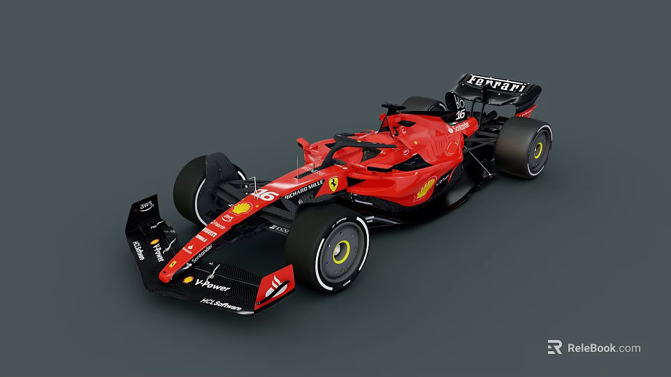 Red Ferrari Racing Car Aerodynamic Exterior Design With Black Accents And Wheels 3d model 