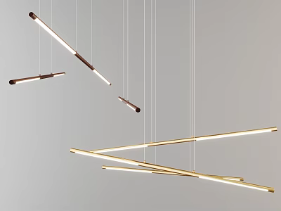 Modern Linear Metal Chandelier with Sleek Hanging Rods and Contemporary Lighting Design 3d model
