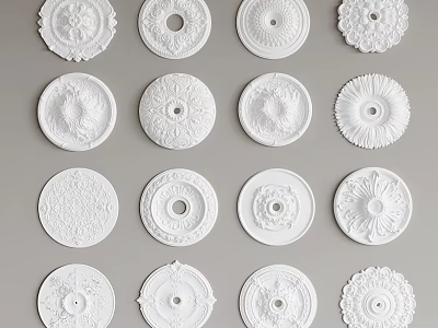 Collection Of Decorative White Ceiling Medallions With Various Patterns And Designs 3d model