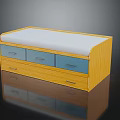 Modern Wooden Storage Bench With White Cushion And Blue Drawers For Home Storage