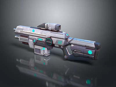 Futuristic Sci Fi Weapon With Metallic Design Green Glowing Accents And Scope 3d model