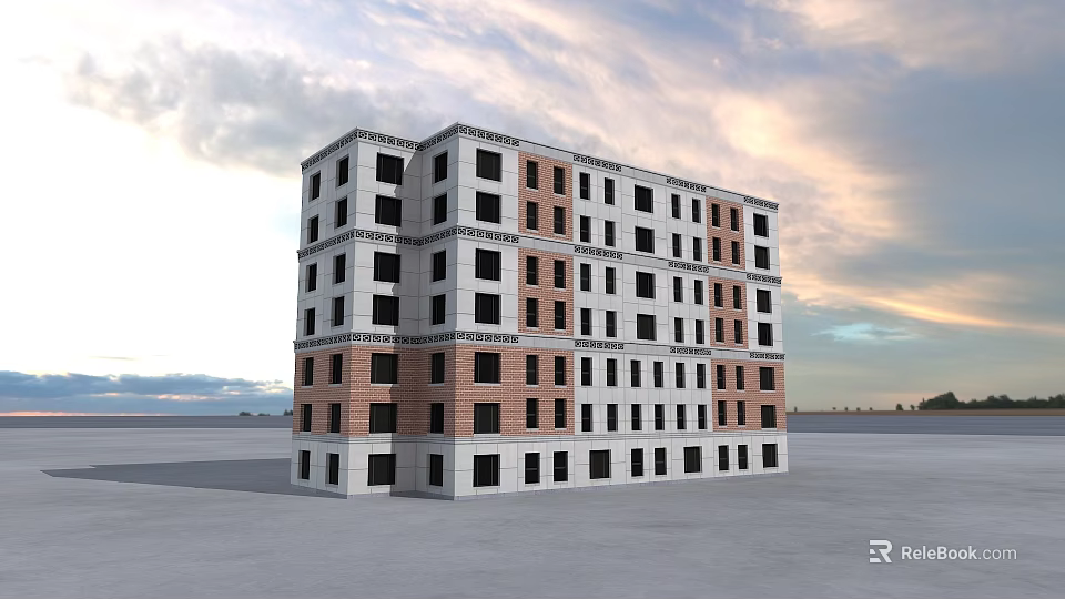 Modern Commercial Complex Architectural Design With White Brown Facade And Large Windows 3d model 
