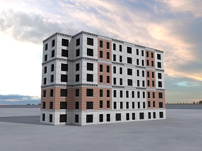 Modern Commercial Complex Architectural Design With White Brown Facade And Large Windows 3d model