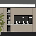 Modern Decorative Cabinet With Beige Black Finish Open Shelves Decorative Items And Potted Plant