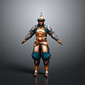 Man wearing traditional colorful armor with decorative elements in standing pose 3d model