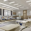 Hospital Ward Interior With Multiple Medical Beds Windows And Cabinets 3d model