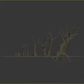 Dead Trees With Bare Branches On Round Green Ground And Small Stones 3d model