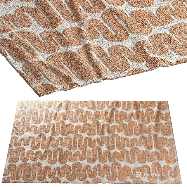 Brown And White Square Rug With Geometric Wave Pattern Textured Weave Design 3d model 