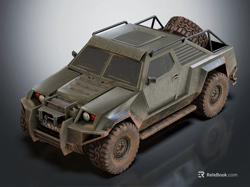 Rugged Military Vehicle With Off Road Tires And Roof Rack Design 3d model 