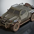 Rugged Military Vehicle With Off Road Tires And Roof Rack Design