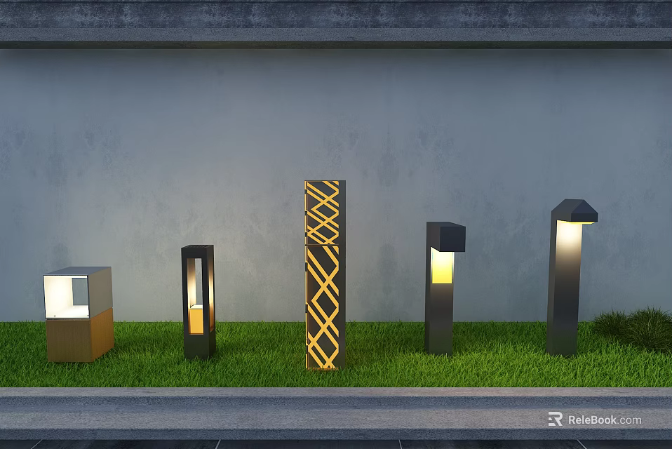 Modern Outdoor Lights With Various Designs For Garden Yard Illumination 3d model 