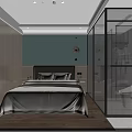 Modern Hotel Room Interior With Wardrobe Bathrobe Mirror TV Sink And Wooden Floor
