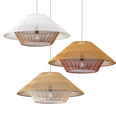 Modern Pendant Lights with Textured Shades in Three Colors and Umbrella Shape Design 3d model