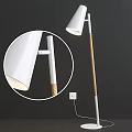Modern Floor Lamp with White Shade Simple White Metal Wooden Pole Interior Design