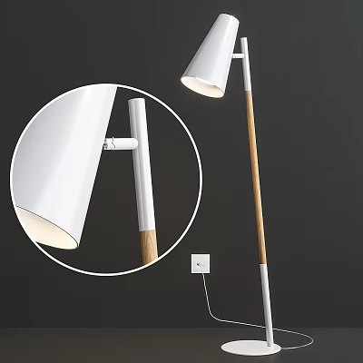 Modern Floor Lamp with White Shade Simple White Metal Wooden Pole Interior Design 3d model