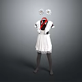 Elegant White Dress With Black Top Red Scarf Lace Details And White Flower Headpieces