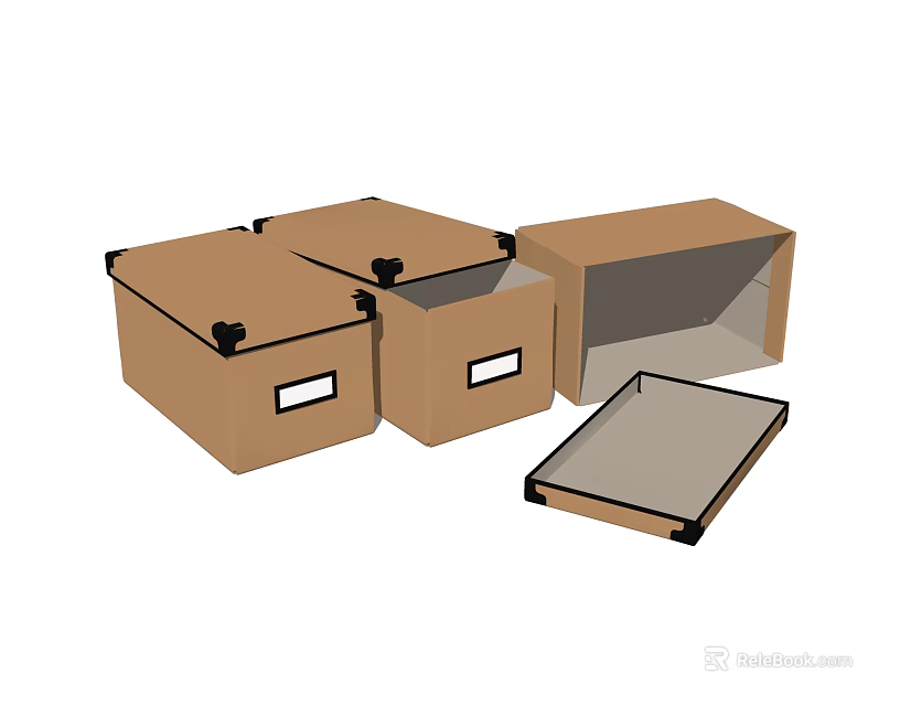 Brown Storage Boxes For Home Organization With Open And Closed Lids 3d model 