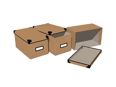 Brown Storage Boxes For Home Organization With Open And Closed Lids 3d model