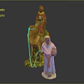 Painted Camel Figurine on Grassy Base with Person Riding and Standing Figure Holding Water Jug