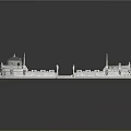3D Architectural Model of Classical Building Featuring Symmetrical Design Spires and Courtyard Layout