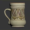 White Ceramic Mug With Orange Rim And Colorful Geometric Traditional Patterns 3d model