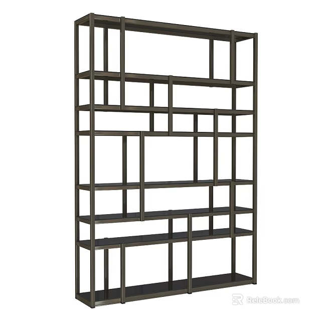 Modern Decorative Cabinet With Multi tiered Open Shelves Grid Design And Dark Frame 3d model 