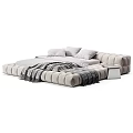 Modern Gray Velvet Double Bed With White Sheets And Cozy Blanket