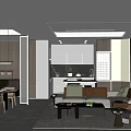 Modern Living and Dining Room Interior With Open Concept Sofa Dining Table And Lighting 3d model