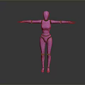 Pink Humanoid Robot Game and Movie Character with Outstretched Arms on Gray Reflective Background