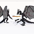 Two Mythical Black Dragons Standing with Spread Wings on White Background 3d model